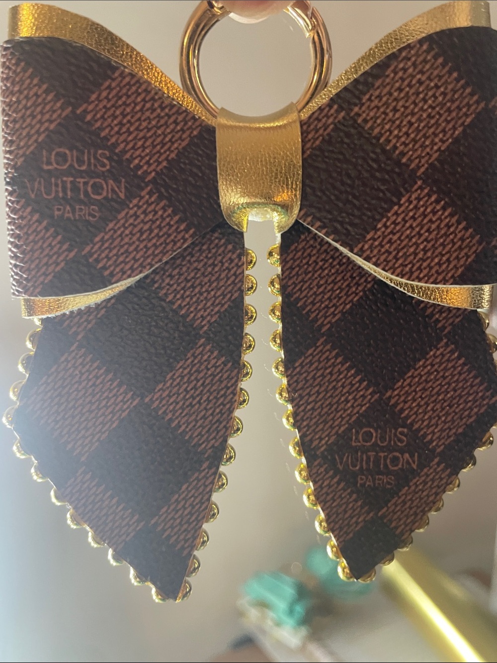 Large Checkered studded keychain bow for purse handbags backpacks baby bags